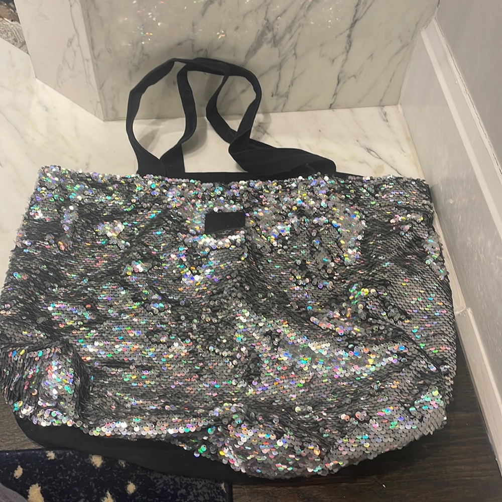 extra large sequin tote bag PINK brand !